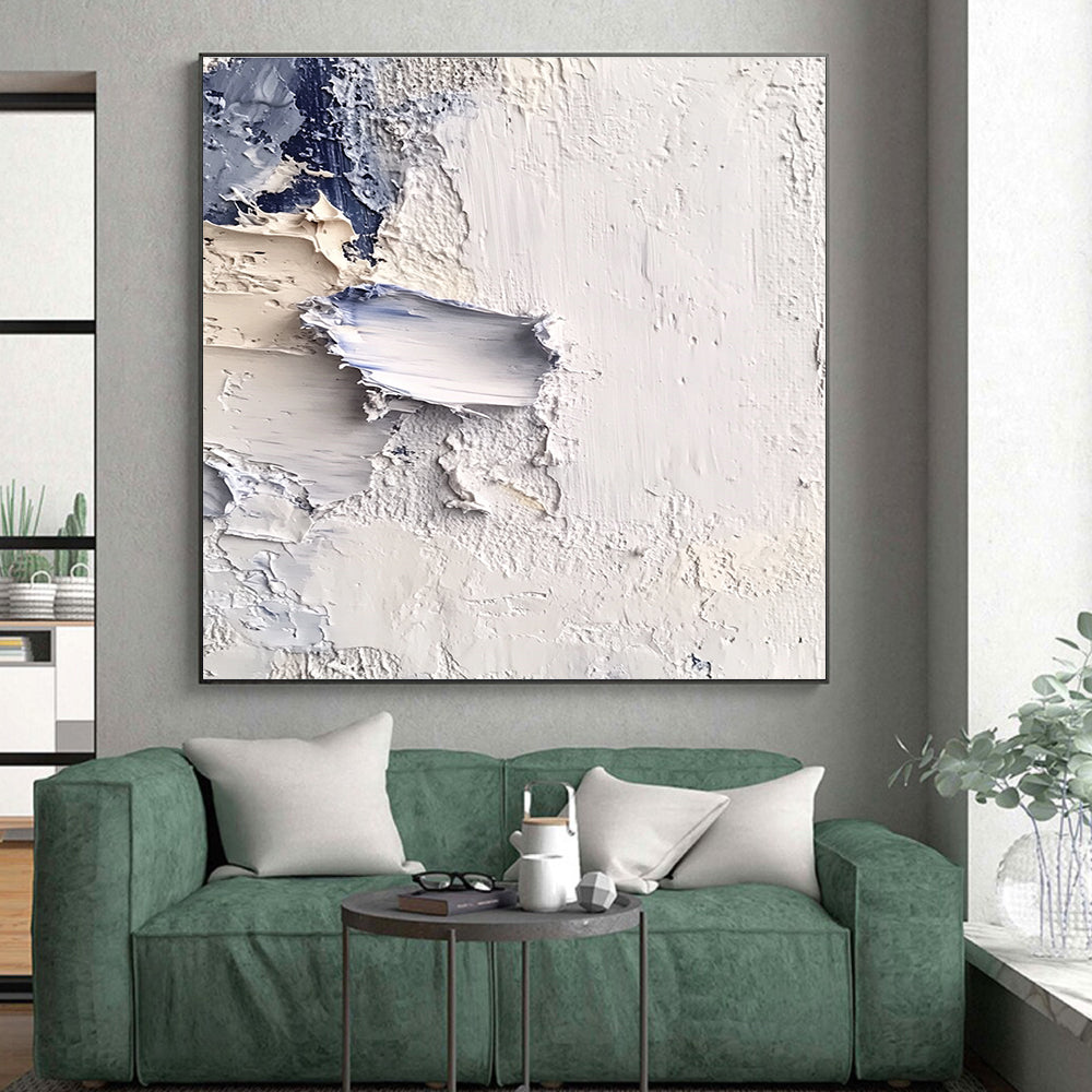 Textured White Blue Abstract Painting with Subtle Depth WINK741