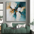 Teal Gold Abstract Composition Painting with Opulent Accents WINK682