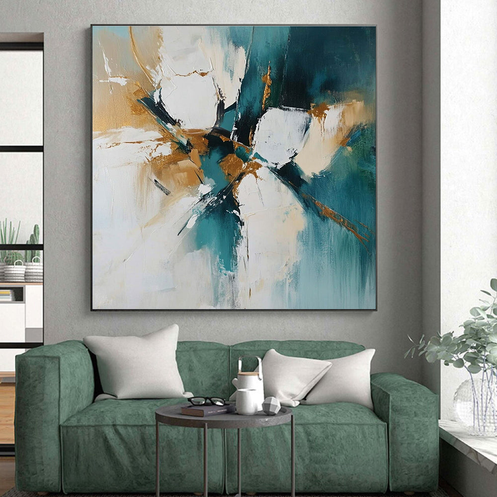 Teal Gold Abstract Composition Painting with Opulent Accents WINK682