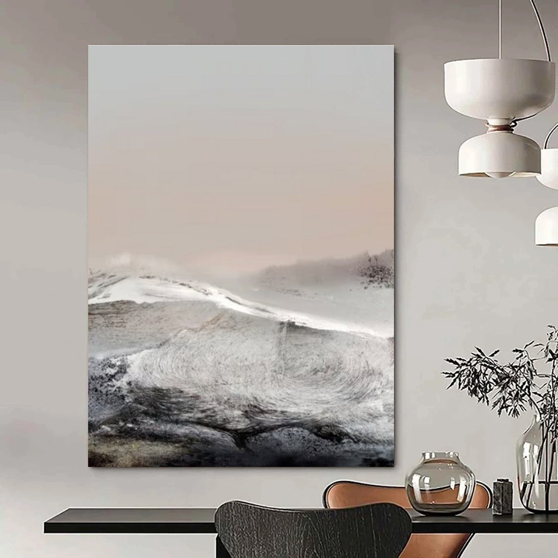 Monochromatic Landscape Abstract Painting for Minimalist Living Spaces HENG162