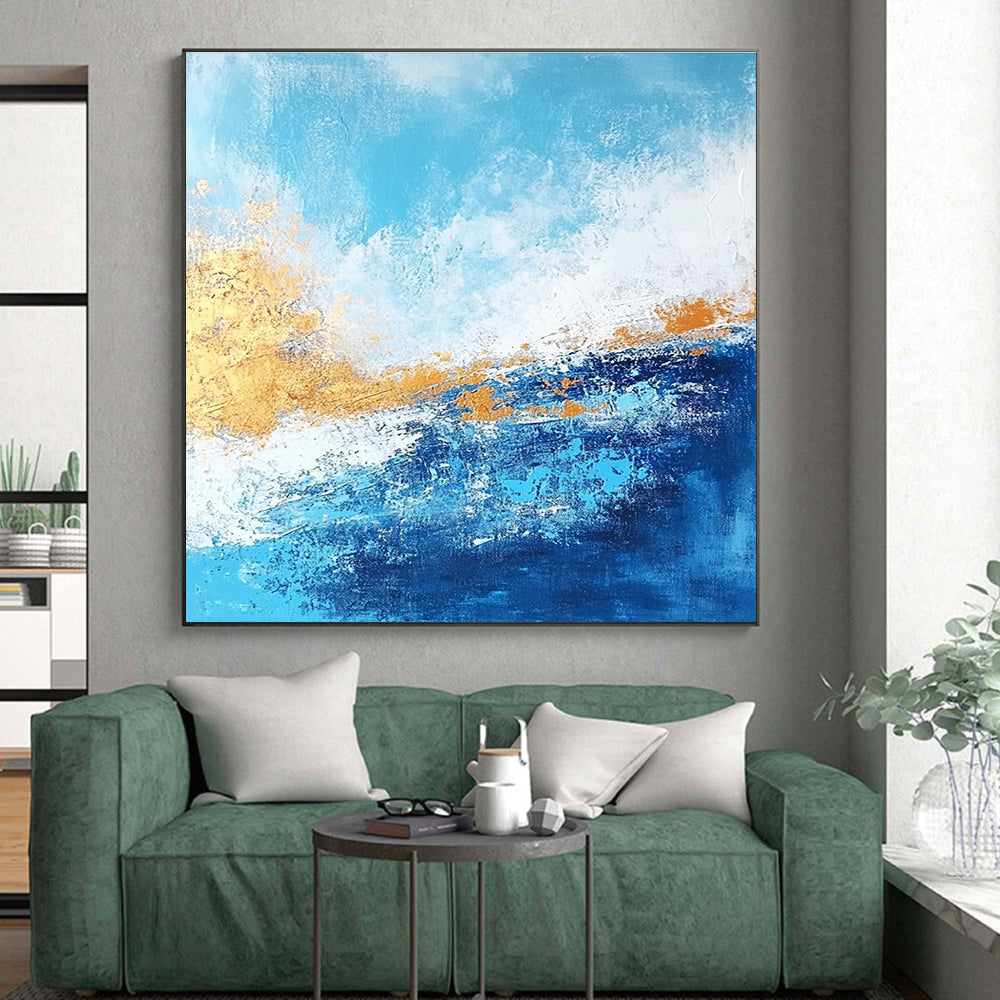 Blue - Gold Abstract Waves Painting with Fluid Elegance WINK384