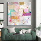 Gold Accent Pastel Collage Abstract Painting with Subtle Glamour WINK206