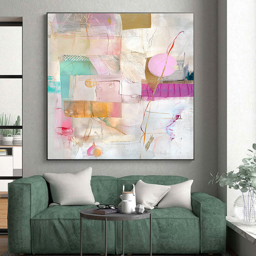 Gold Accent Pastel Collage Abstract Painting with Subtle Glamour WINK206