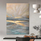 Ethereal Golden Seaside Sunrise Abstract Painting for Inspiring Spaces HENG264
