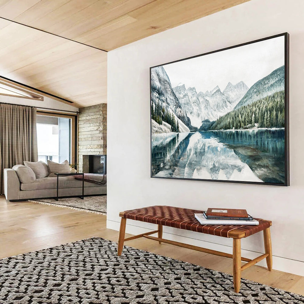 Snowy Mountain Lake Abstract Painting for Nature - Lover’s Studies YHT221