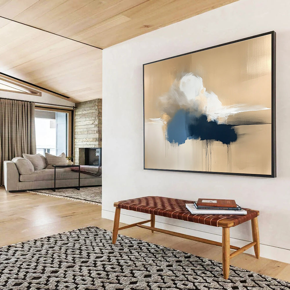 Minimalist Cloud Drift with Dripping Accents Abstract Painting ABS319