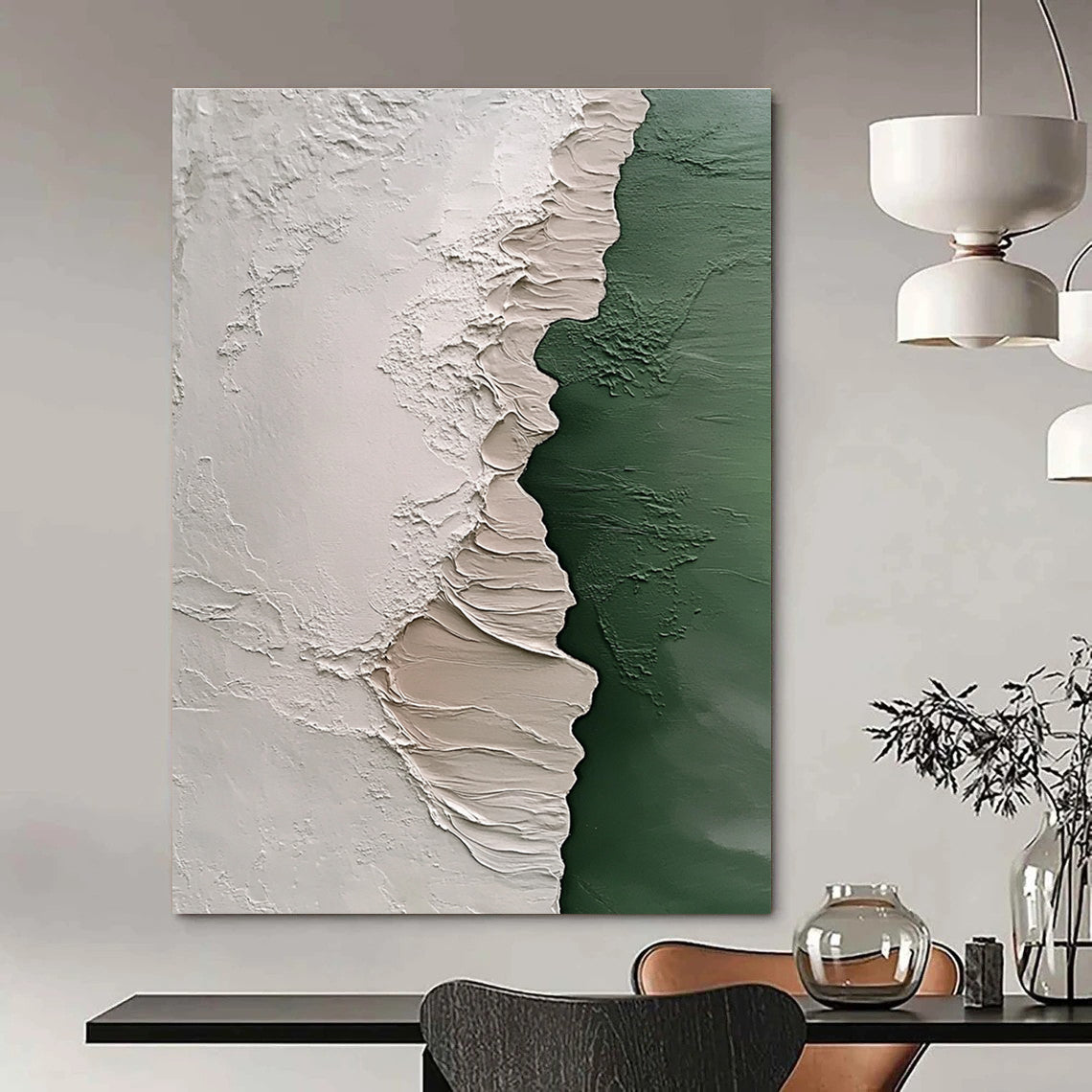 Textured Green and Beige Art - Tactile Abstract Painting GAB0404