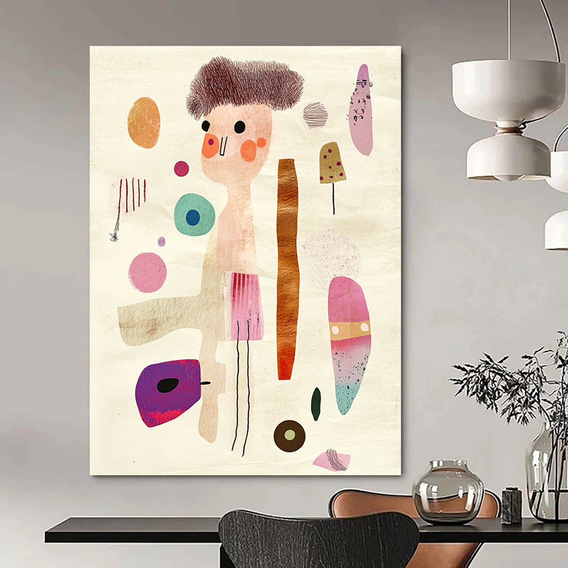 Whimsical Character Collage Abstract Painting for Playful Children’s Rooms GAB1362