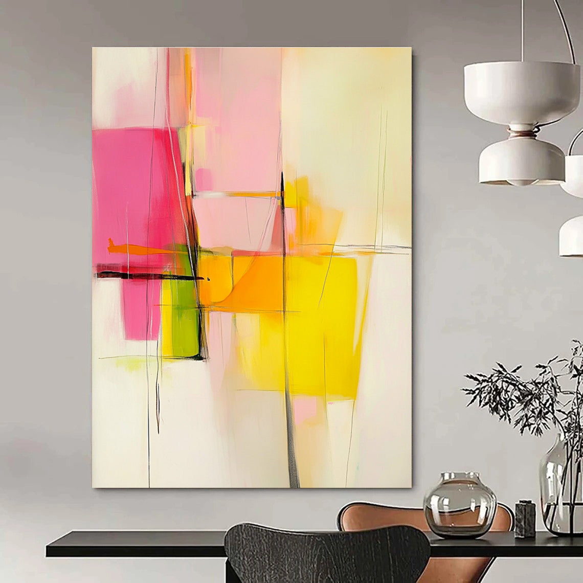 Pink and Yellow Abstract Painting for Feminine - Inspired Fashion Studios GAB0917
