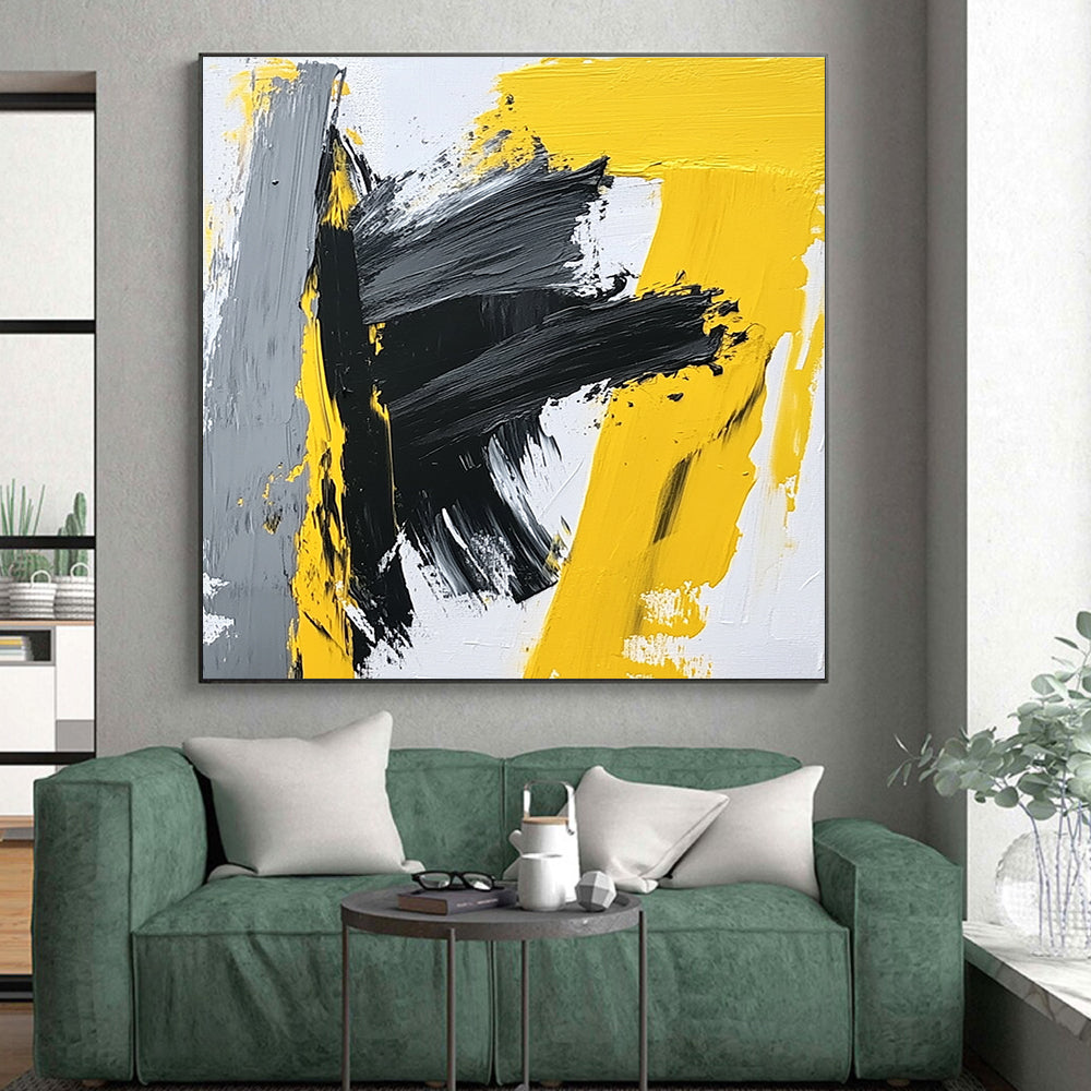 Yellow - Gray Abstract Bold Painting with Dynamic Energy WINK412