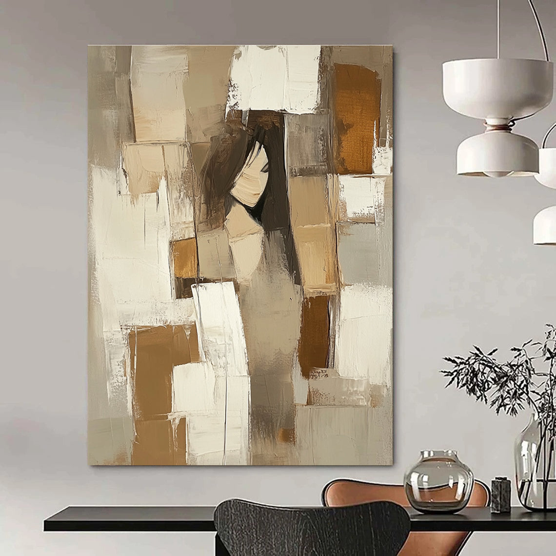 Cubist Figure in Neutrals - Modern Abstract Figurative Art GAB0445