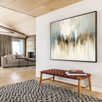 Beige and Blue Drip: Soft Hues in Flowing Forms Abstract Painting ABS171