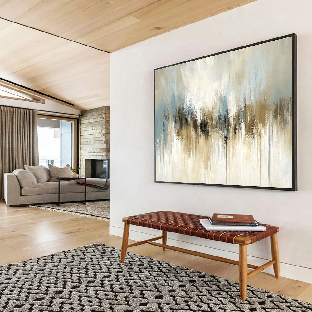 Beige and Blue Drip: Soft Hues in Flowing Forms Abstract Painting ABS171
