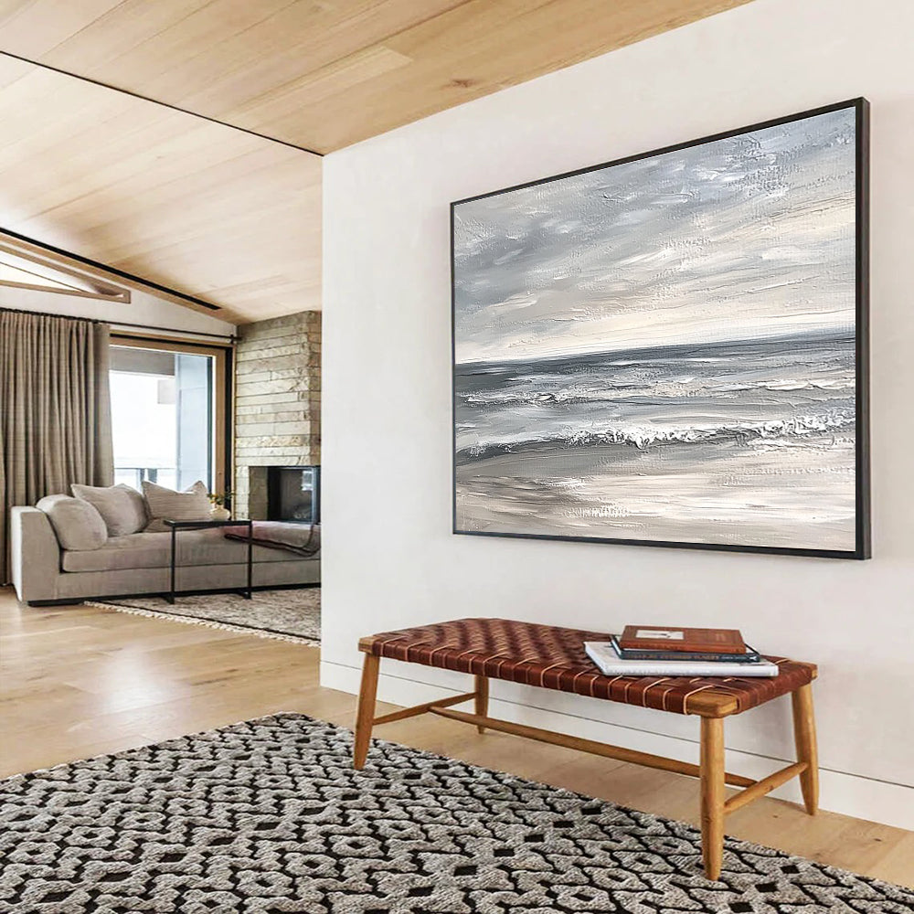 Gray - Toned Seascape Abstract Painting with Calm Serenity ABS435