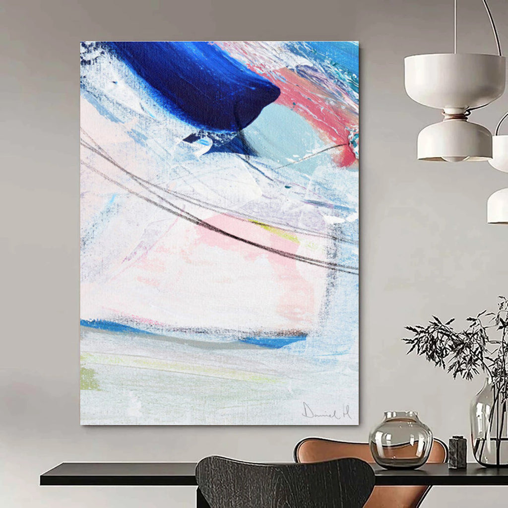 Blue - Pink Abstract with Lines Painting for Modern Living Rooms HENG150