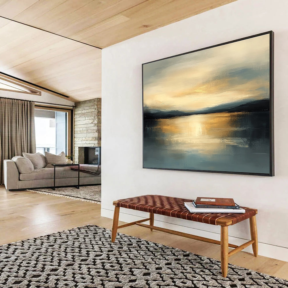 Serene Sunset - Lit Lake Abstract Painting with Blended Brushstrokes ABS224