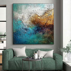 Textured Gold Blue Abstract Painting with Rich Depth WINK785