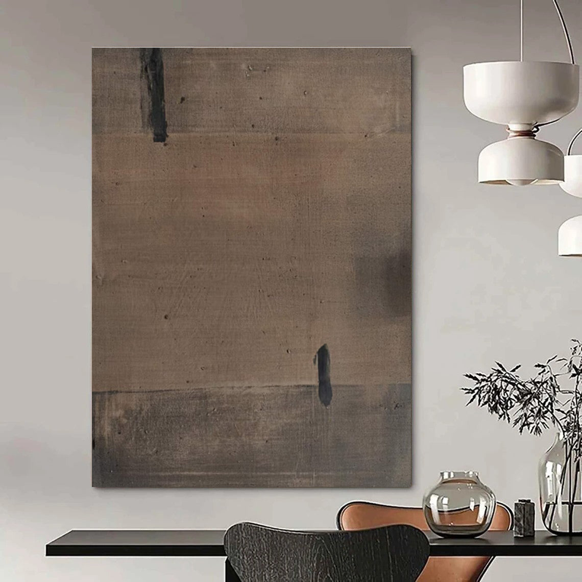 Brown Minimalist Abstract Painting for Serene Meditation Spaces HENG516