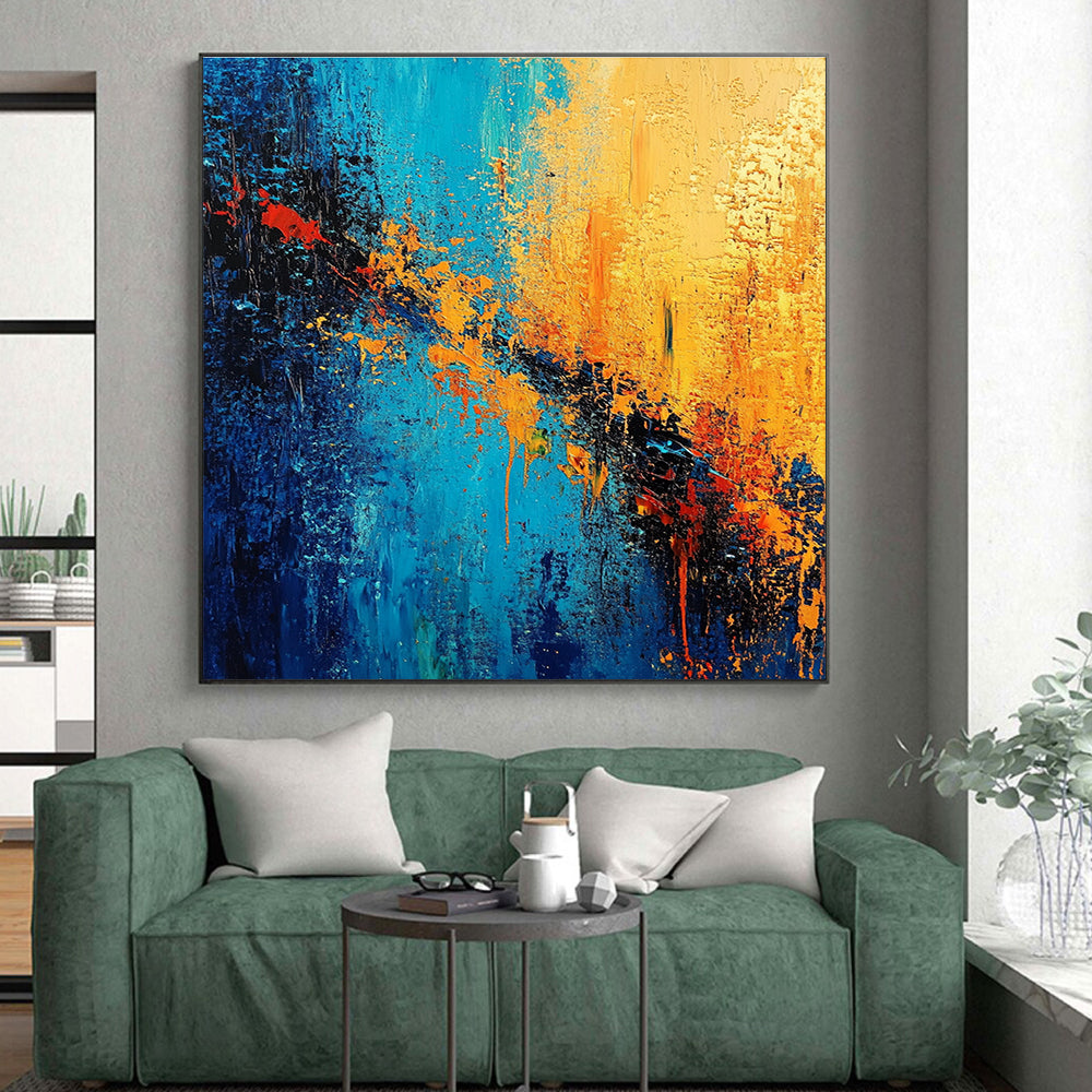 Blue - Orange Abstract Explosion Painting with Fiery Dynamism WINK387