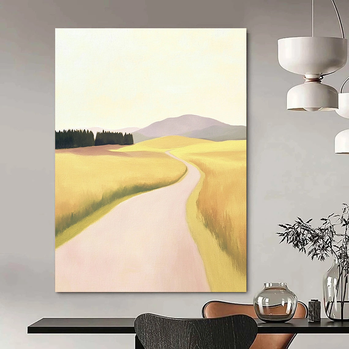Yellow Field Path Pastoral Abstract Painting GAB0328
