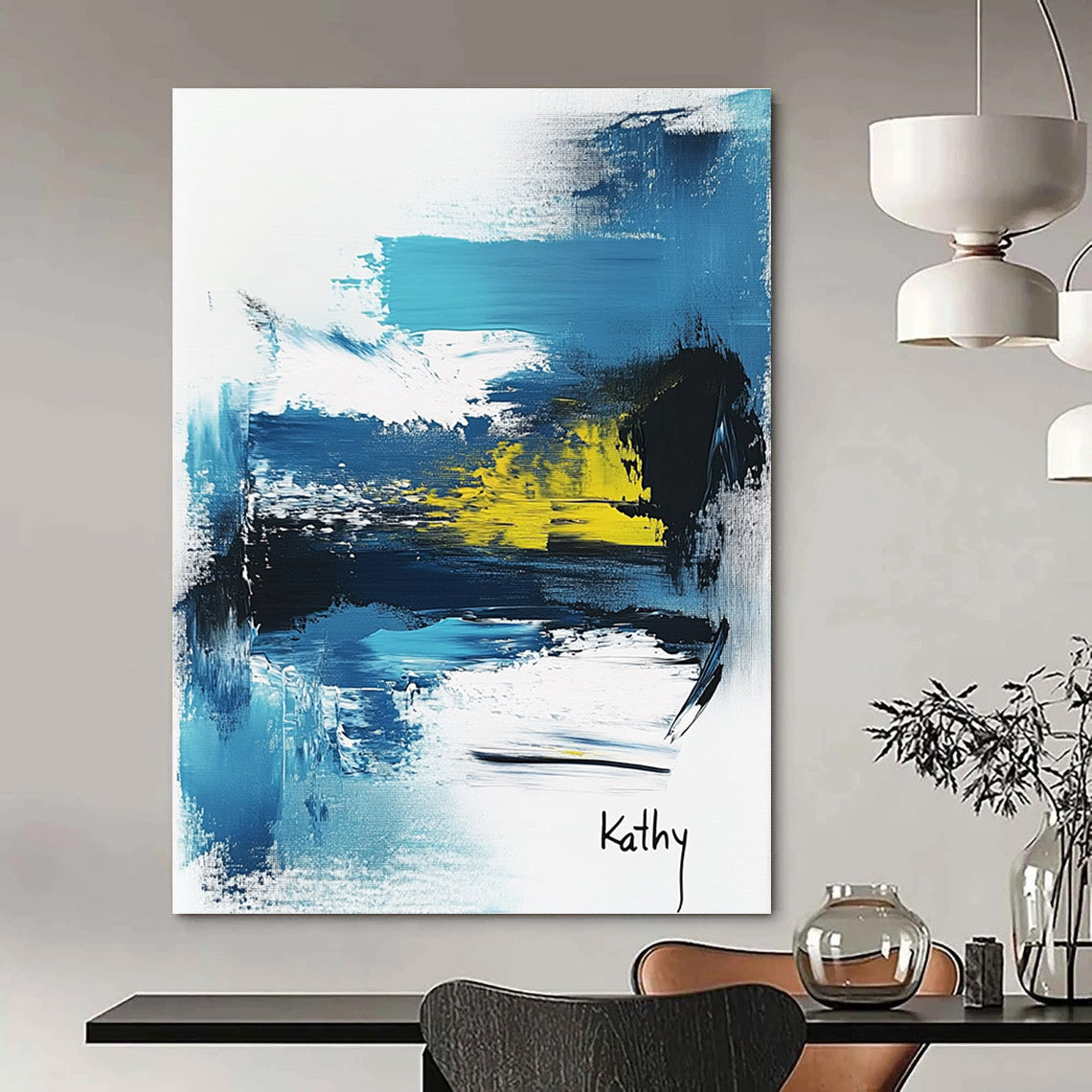 Blue and Yellow Abstract Contemporary Painting for Creative Spaces GAB1466