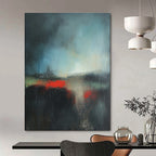 Dark Abstract Landscape with Red Accents Painting for Dramatic Home Theaters GAB1166
