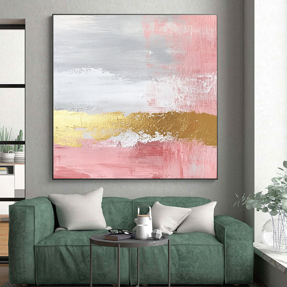 Pink - Gray - Gold Abstract Painting with Feminine Sophistication WINK443