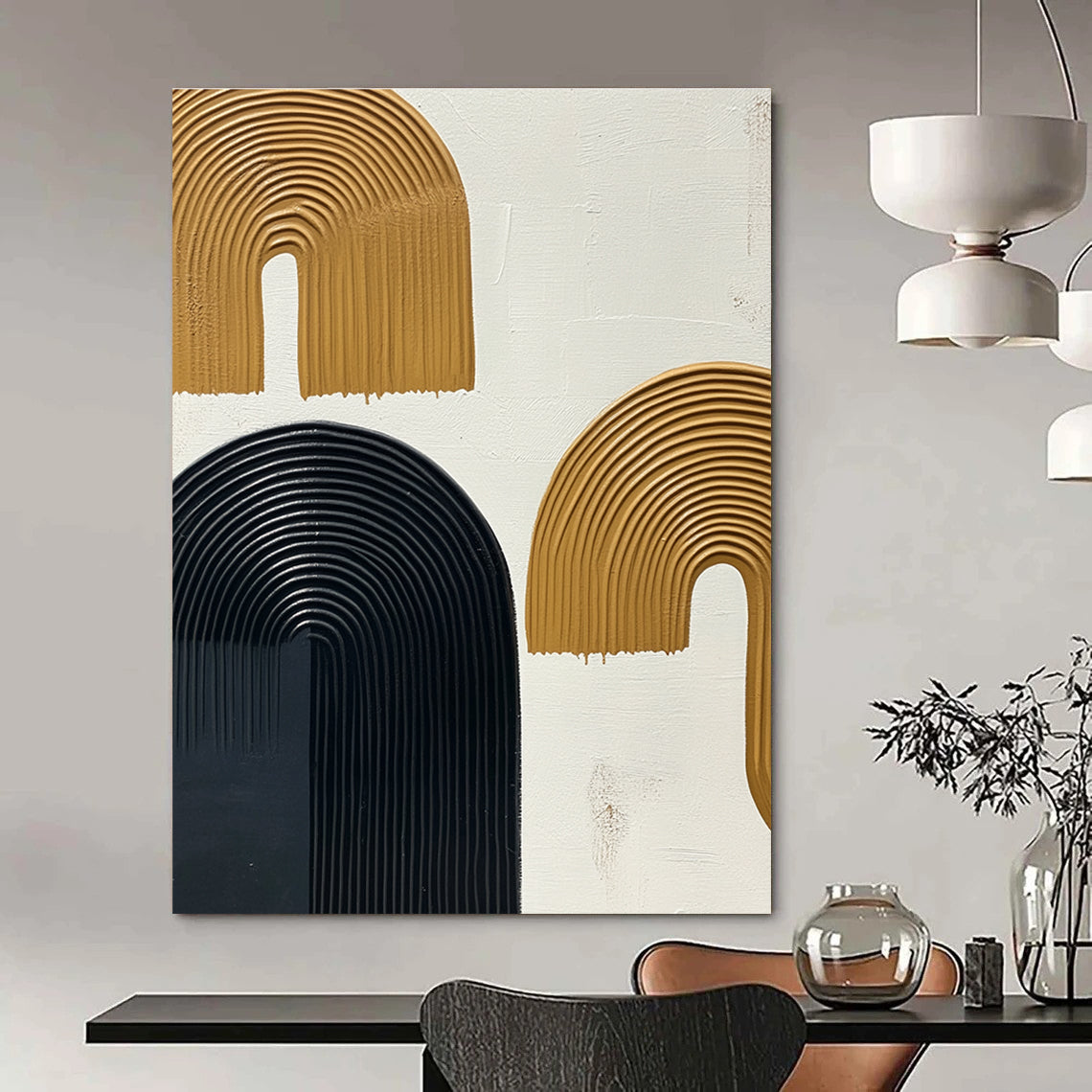 Textured Arched Shapes Abstract Painting for Modern - Styled Hallways GAB1050