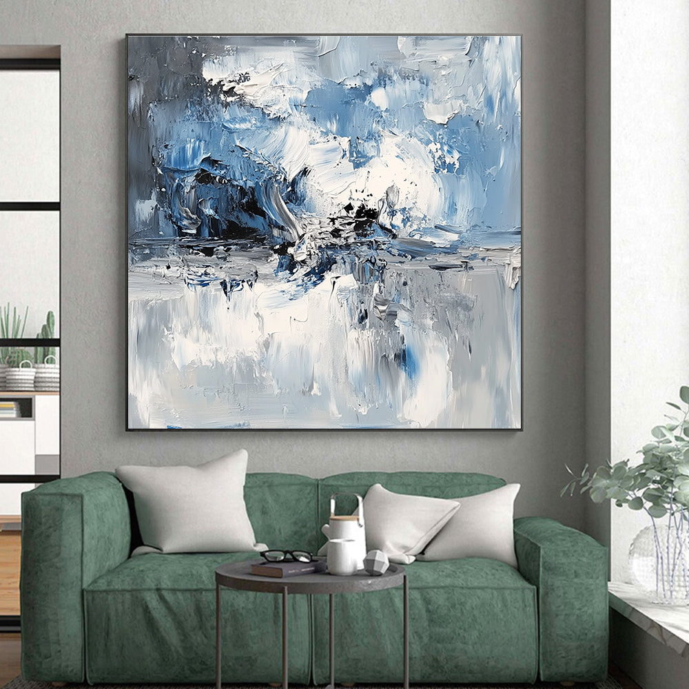 Textured Blue White Abstract Painting with Oceanic Depth WINK573