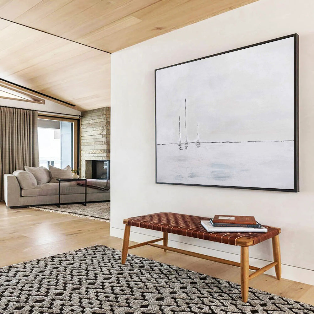Minimalist Sailboat Abstract Painting for Serene Bedroom Retreats YHT263