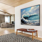 Crashing Waves and Birds Abstract Painting with Ocean Energy ABS599