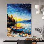 Colorful Lake at Night Abstract Painting for Nautical - Themed Living Rooms GAB1293