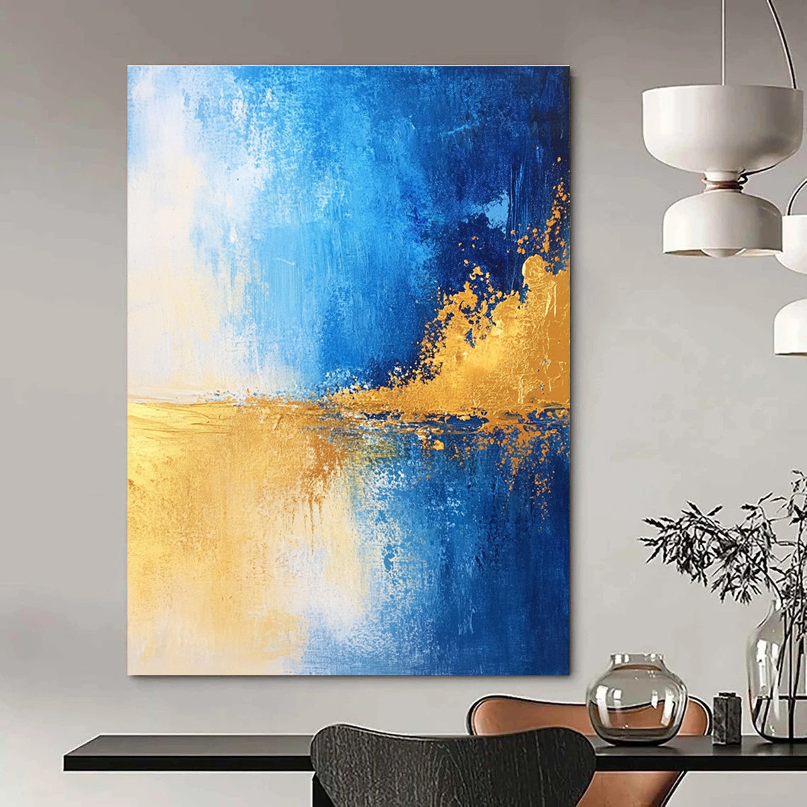 Blue and Gold Abstract Horizon - Dynamic Color Field Abstract Art GAB0461