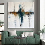 Teal - Brown Abstract Cross Painting with Subtle Depth WINK498