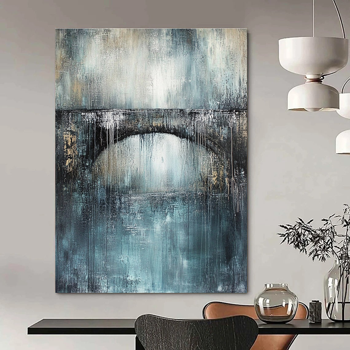 Bridge in Blue Abstract Painting for Ethereal Dining Rooms GAB0786