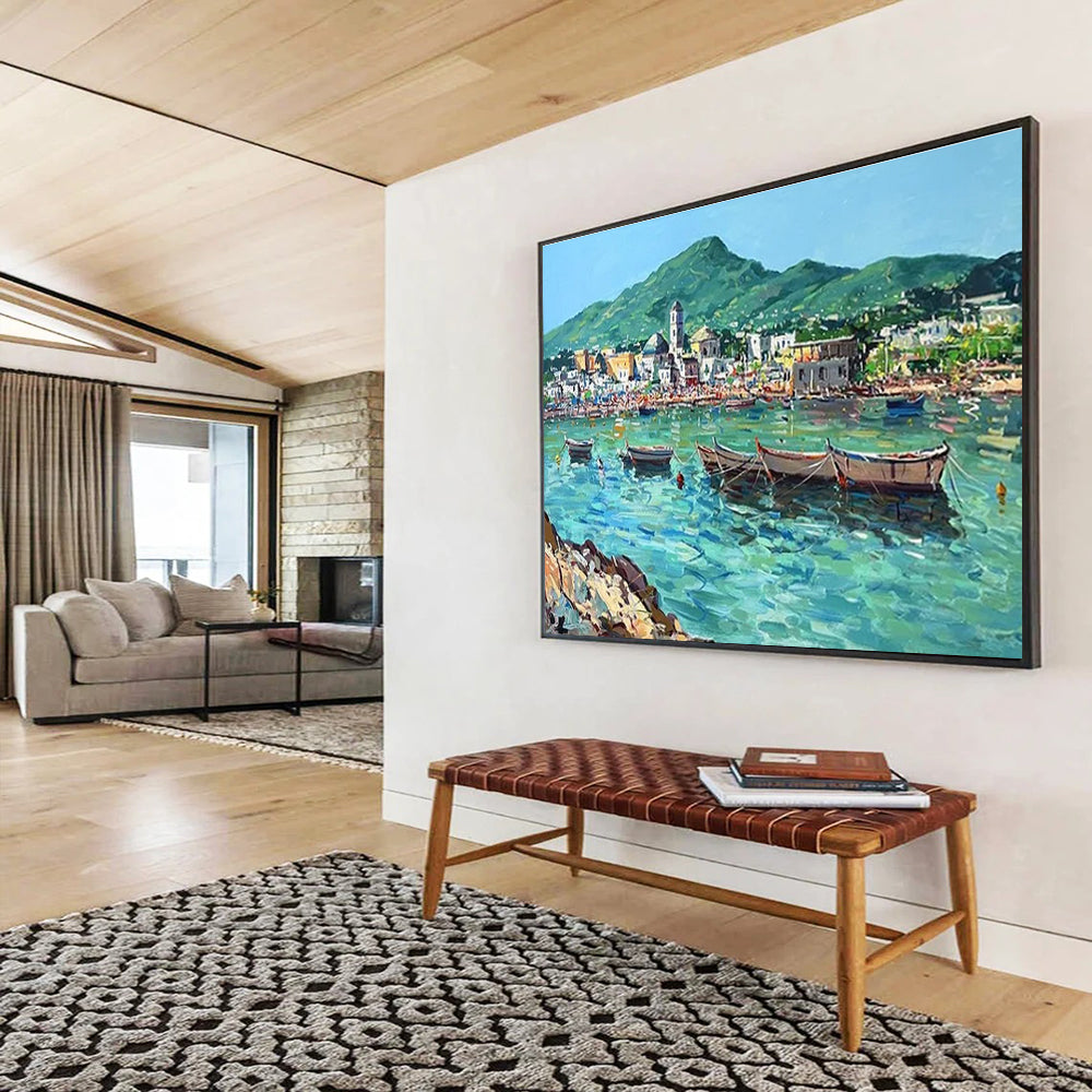 Coastal Boats Abstract Painting for Seaside Resort Lobbies YHT467
