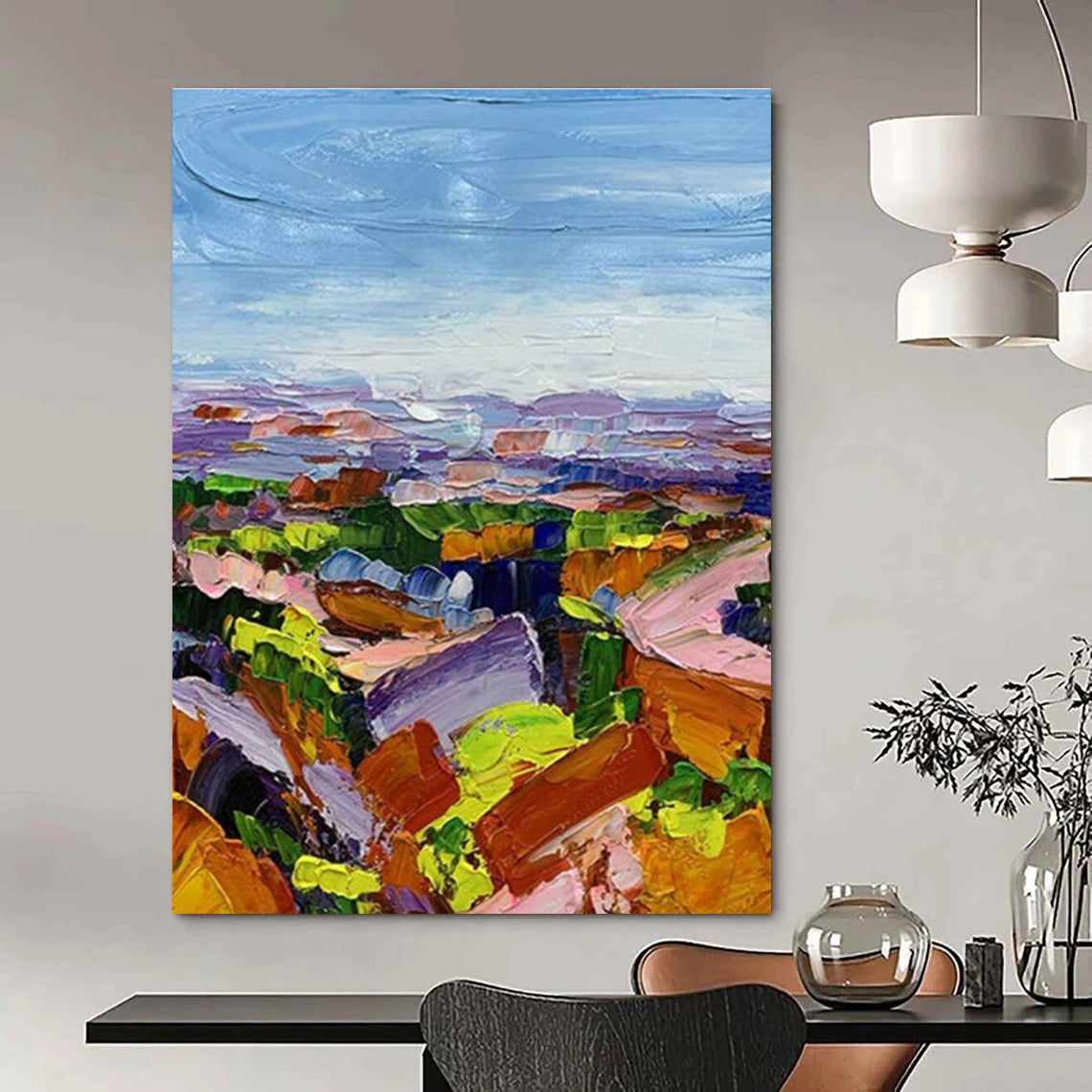 Vivid Colorful Landscape Impasto Painting for Nature - Inspired Spaces HENG276