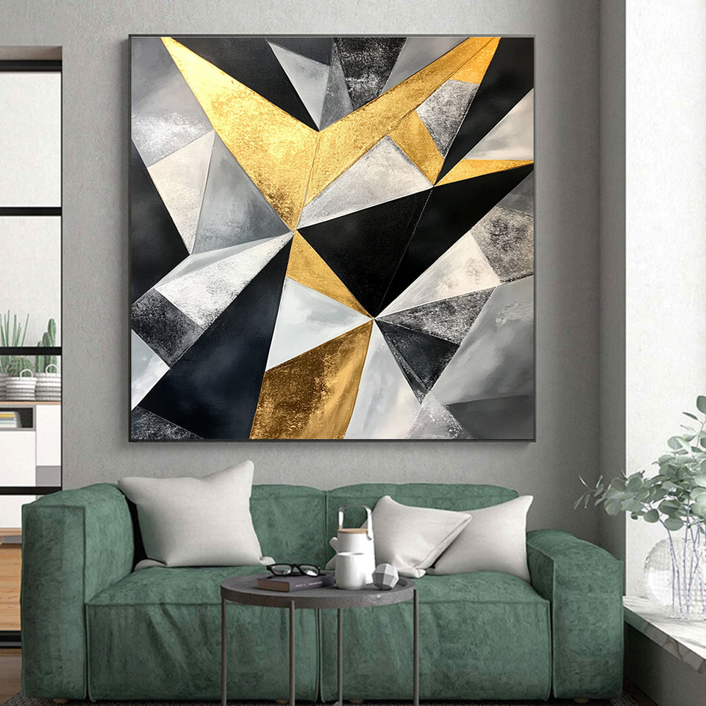 Geometric Gold - Silver Abstract Painting with Luxurious Symmetry WINK446