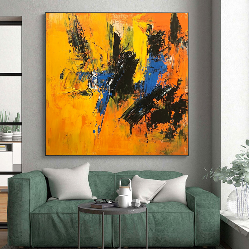 Vivid Yellow Blue Abstract Painting with Dynamic Energy WINK710