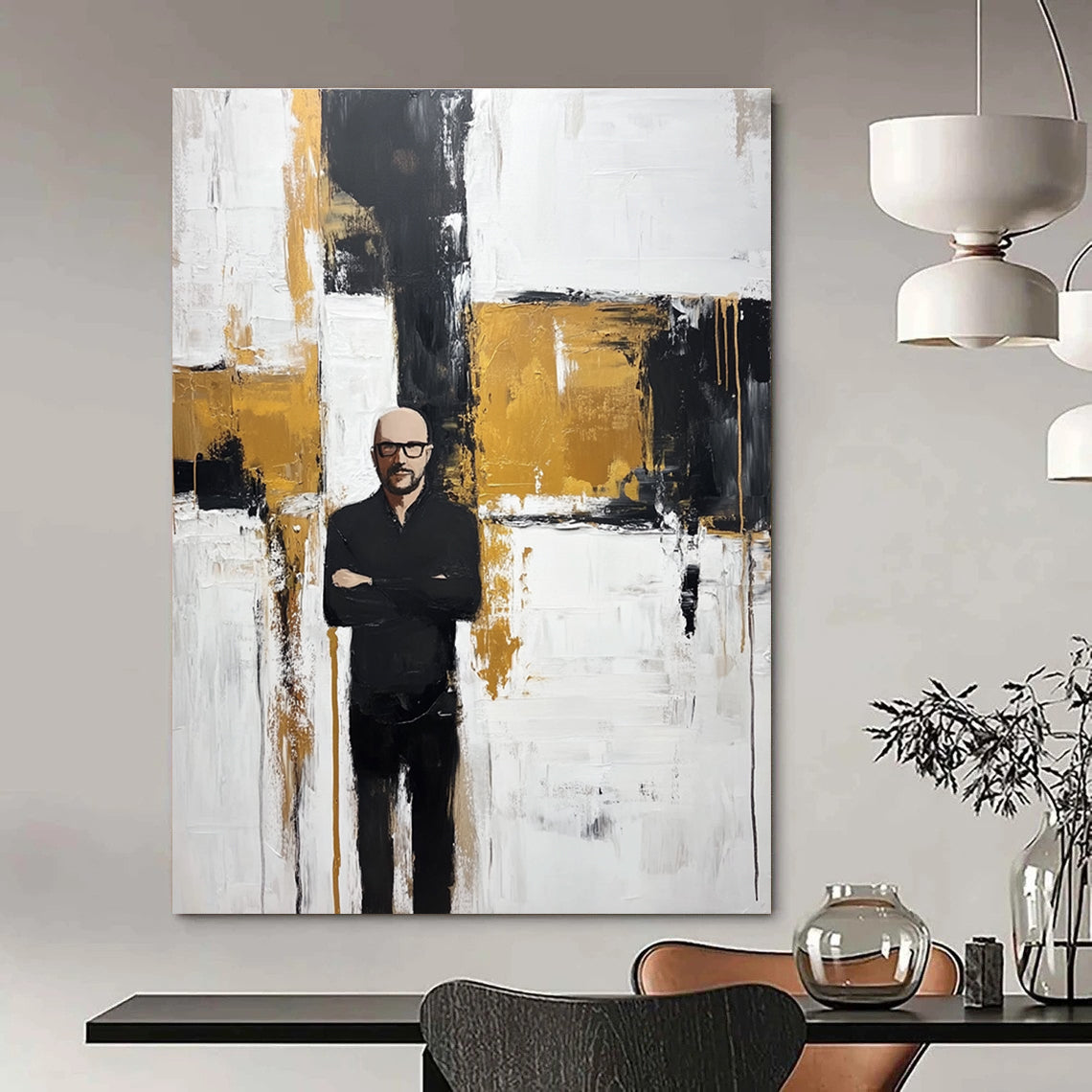 Figure in Black Against Abstract Background - Modern Figurative Abstract Art GAB0457