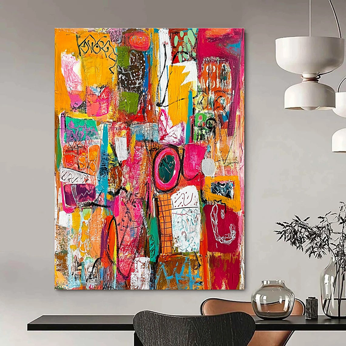 Colorful Mixed - Media Abstract Painting for Bohemian - Style Retail Stores GAB1239