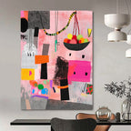 Pink and Colorful Abstract Shapes Painting of Lively Creativity GAB0098