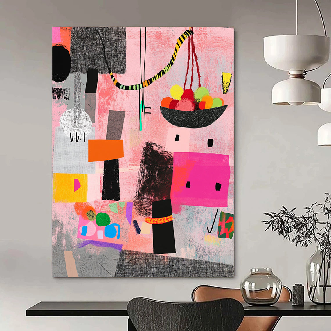 Pink and Colorful Abstract Shapes Painting of Lively Creativity GAB0098