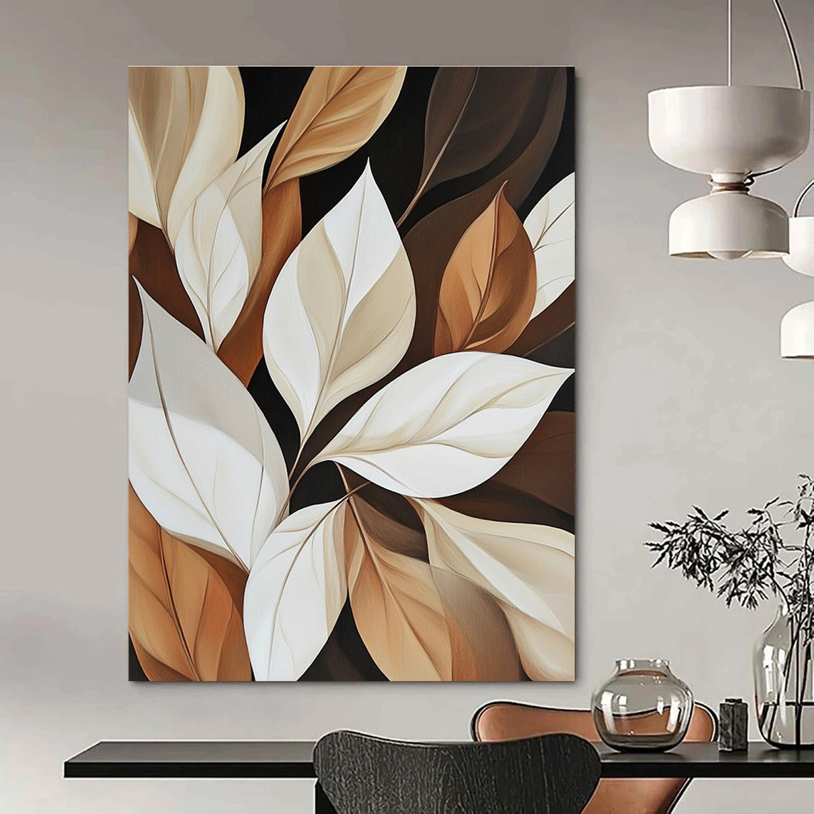 Neutral - Toned Leaves Abstract Painting for Minimalist Living Spaces GAB0832