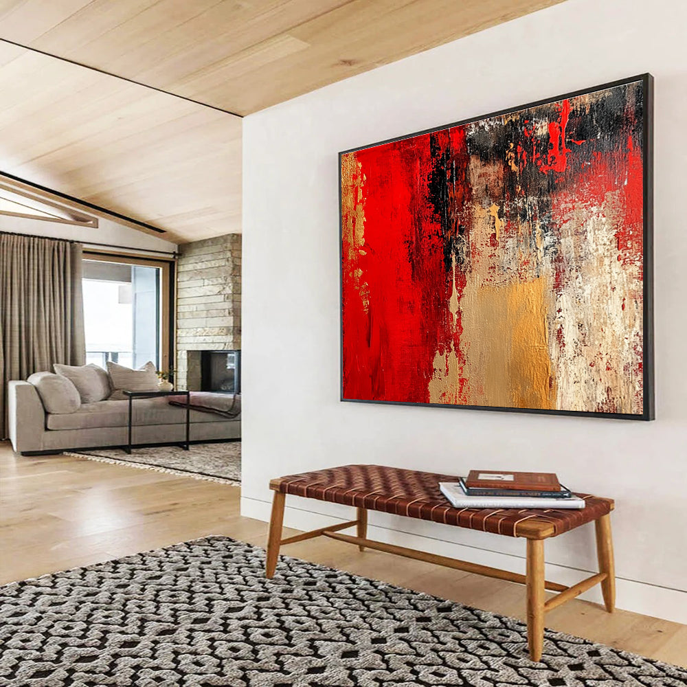 Red and Gold Abstract Painting with Rich Textural Layers ABS431