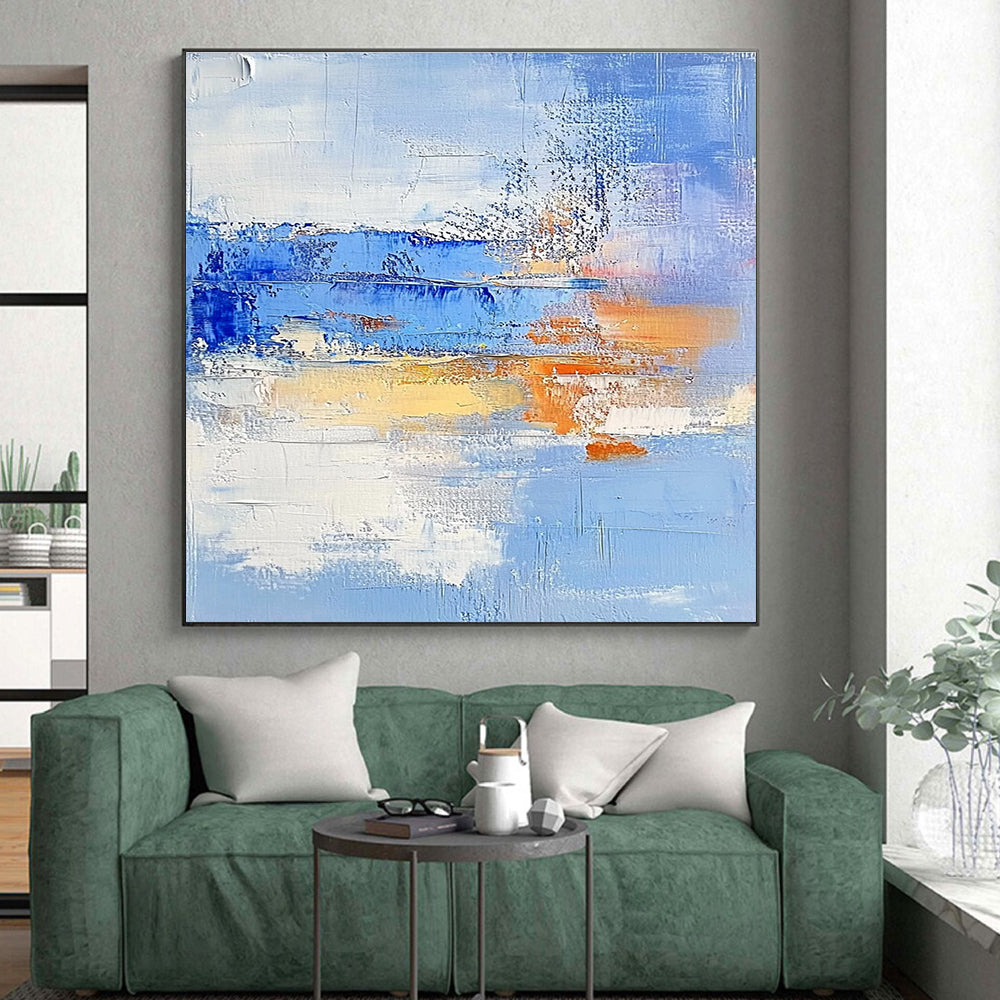 Blue Orange Abstract Landscape Painting with Dreamy Hues WINK617