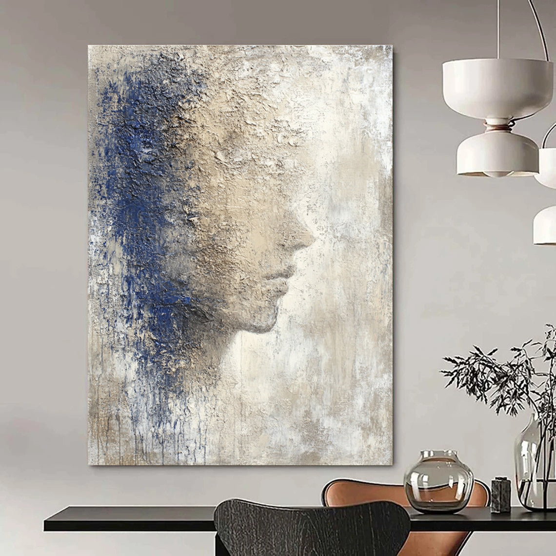 Textured Face Abstract Painting for Thoughtful Library Reading Nooks GAB1190