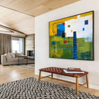 Colorful Geometric Landscape with Bold Shapes Abstract Painting ABS352