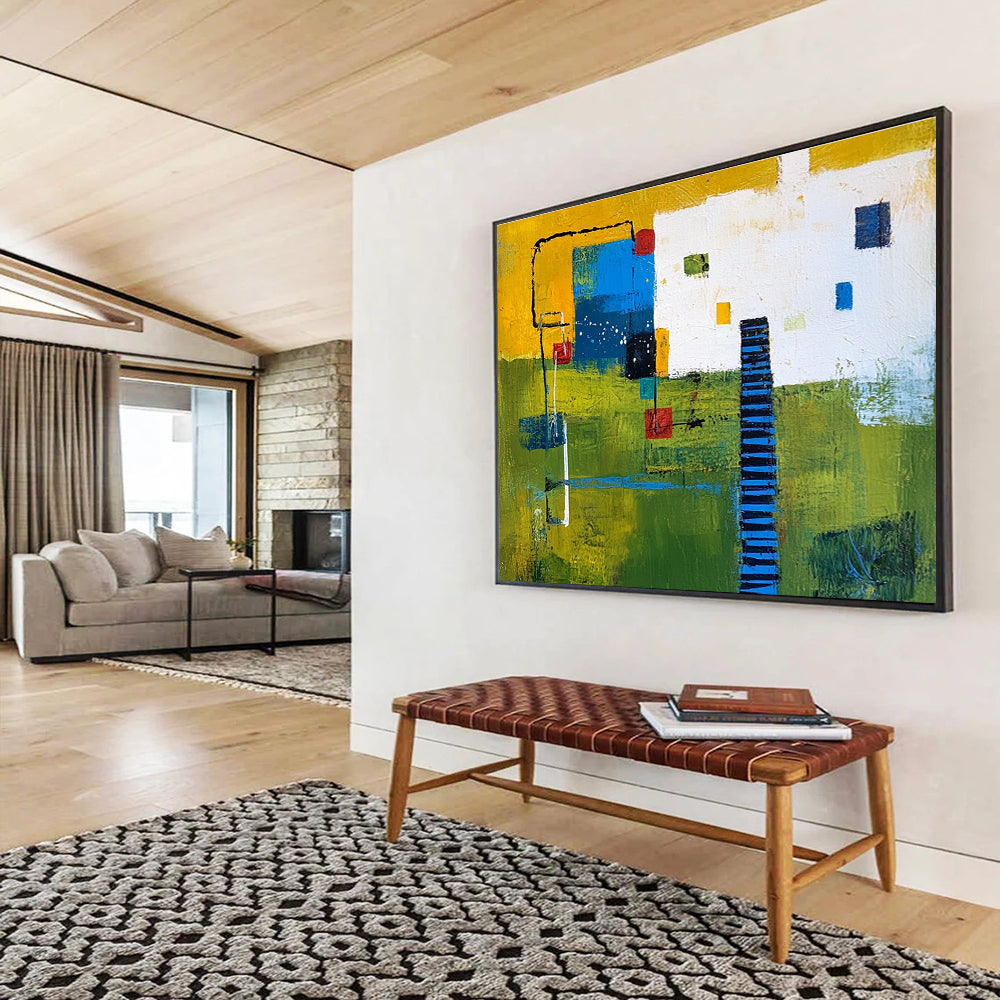 Colorful Geometric Landscape with Bold Shapes Abstract Painting ABS352
