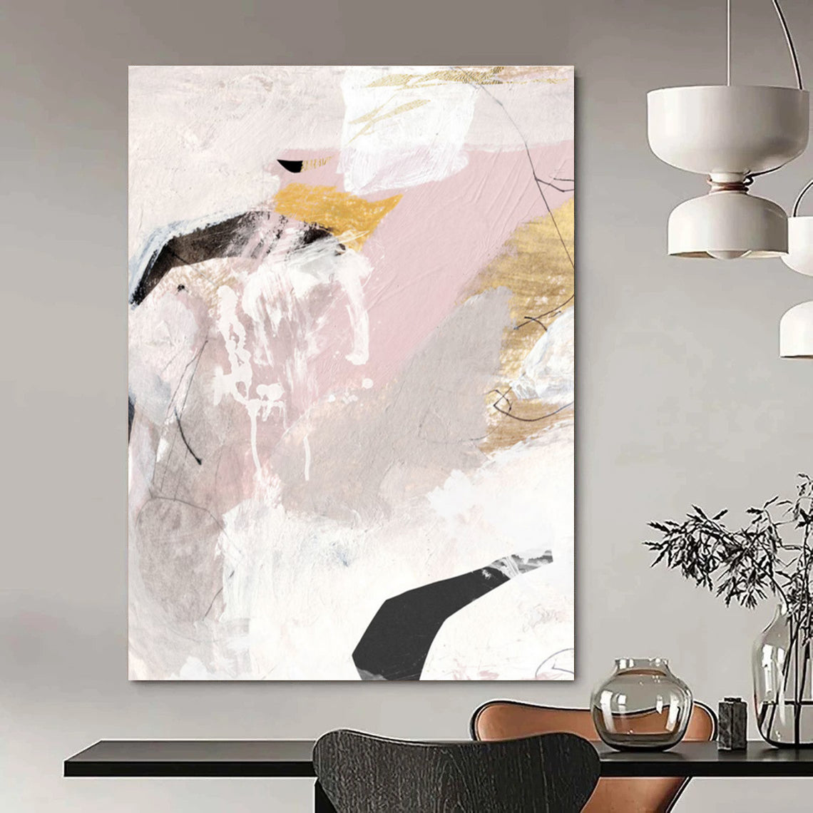 Pink - Gold Abstract Composition Painting for Feminine - Styled Boutiques HENG211